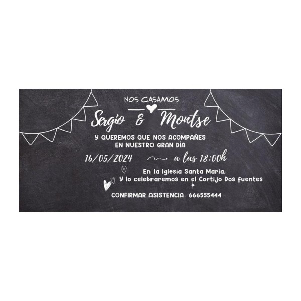 Invitación boda personalizada c/sobre beige papel estucado mate 250gr 9,5 x 22cm