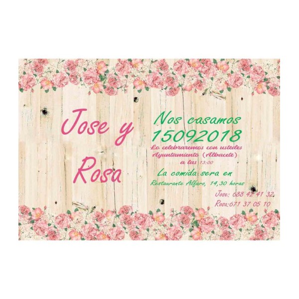 Invitación boda personalizada c/sobre beige papel estucado mate 250gr 12,5 x 18cm