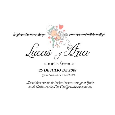 Invitación boda personalizada c/sobre beige papel estucado mate 250gr 12 5 x 18cm