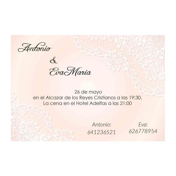 Invitación boda personalizada c/sobre beige papel estucado mate 250gr 12,5 x 18cm