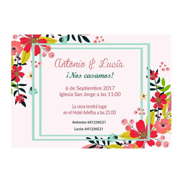 Invitación boda personalizada c/sobre beige papel estucado mate 250gr 12,5 x 18cm