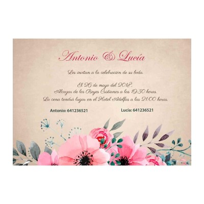 Invitación boda personalizada c/sobre beige papel estucado mate 250gr 12 5 x 18cm