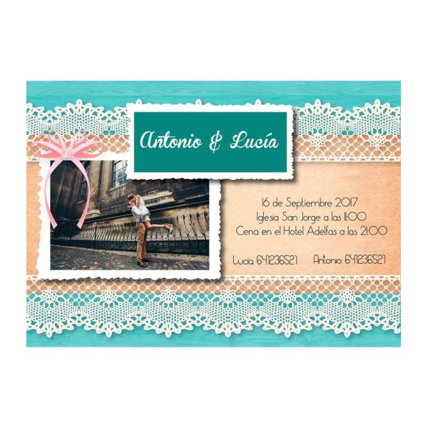 Invitación boda personalizada c/sobre beige papel estucado mate 250gr 12,5 x 18cm