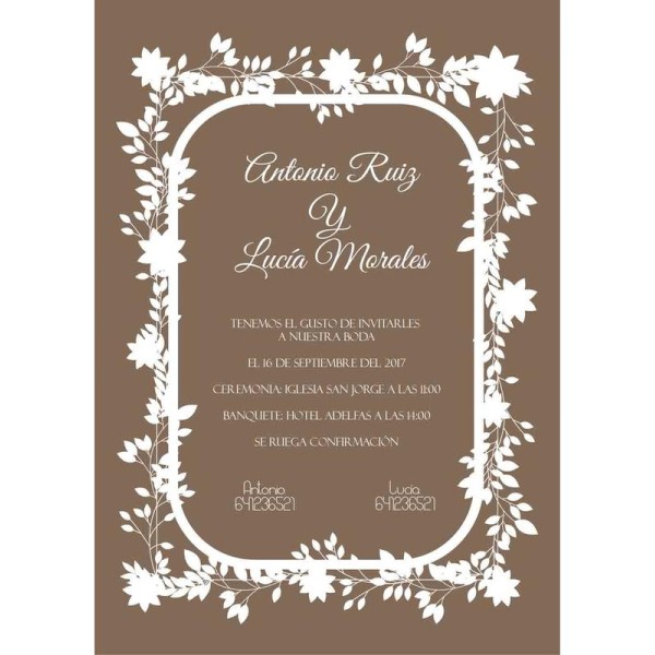 Invitación boda personalizada c/sobre beige papel estucado mate 250gr 18 x 12,5cm