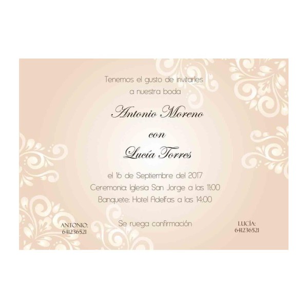 Invitación boda personalizada c/sobre beige papel estucado mate 250gr 12,5 x 18cm