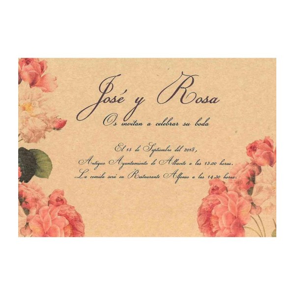 Invitación boda personalizada c/sobre beige papel estucado mate 250gr 12,5 x 18cm