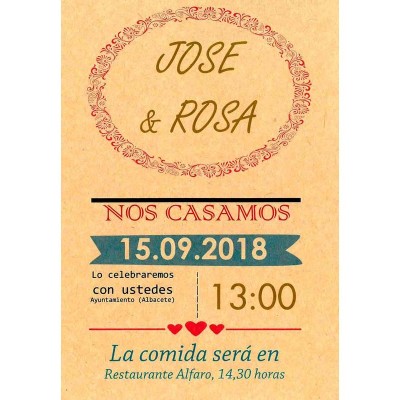 Invitación boda personalizada c/sobre beige papel estucado mate 250gr 18 x 12 5cm