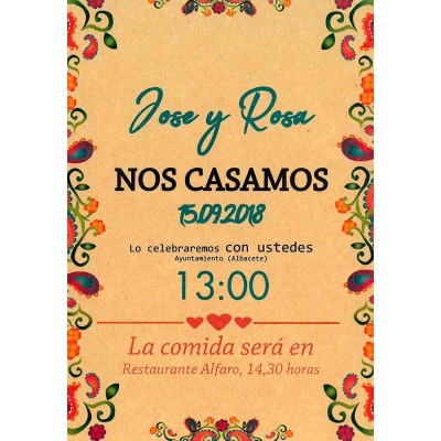 Invitación boda personalizada c/sobre beige papel estucado mate 250gr 18 x 12 5cm