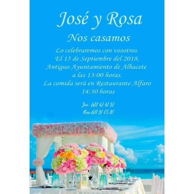 Invitación boda personalizada c/sobre beige papel estucado mate 250gr 18 x 12 5cm