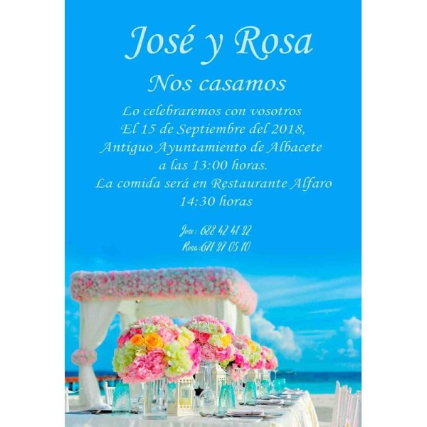 Invitación boda personalizada c/sobre beige papel estucado mate 250gr 18 x 12,5cm