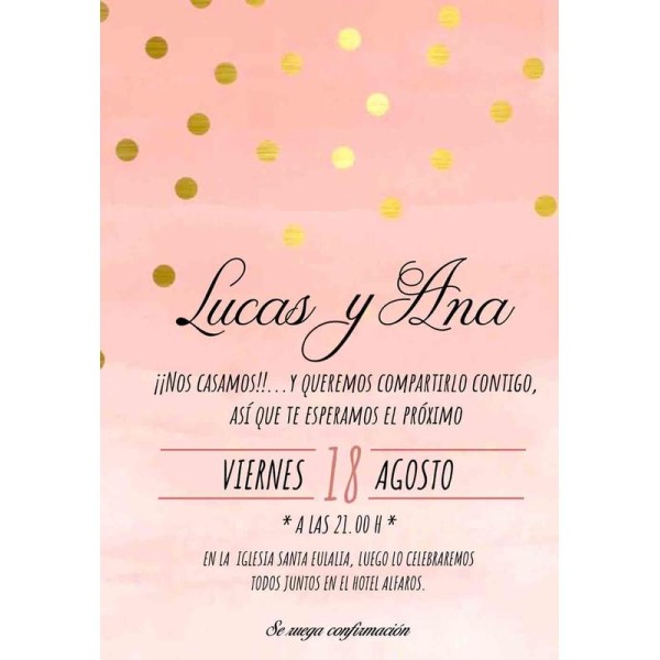 Invitación boda personalizada c/sobre beige papel estucado mate 250gr 18 x 12,5cm