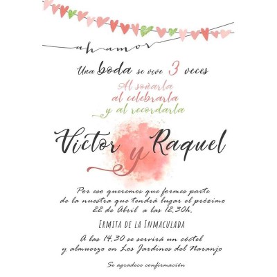 Invitación boda personalizada c/sobre beige papel estucado mate 250gr 18 x 12 5cm