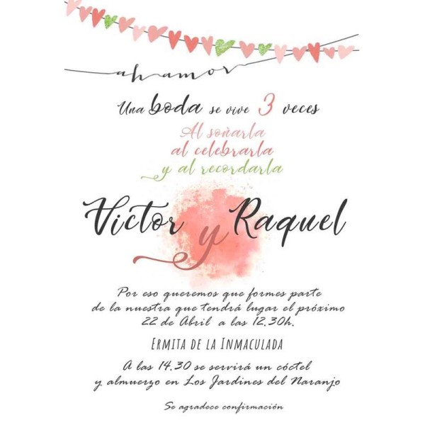 Invitación boda personalizada c/sobre beige papel estucado mate 250gr 18 x 12,5cm