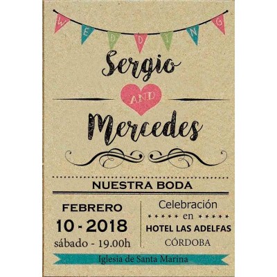 Invitación boda personalizada c/sobre beige papel estucado mate 250gr 18 x 12 5cm