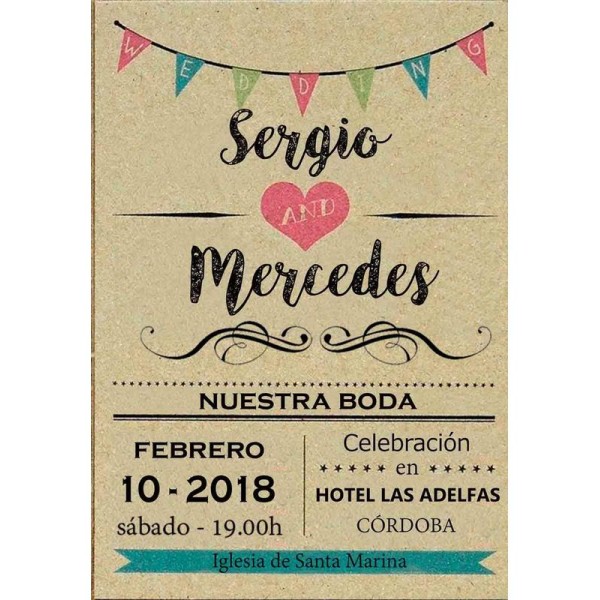 Invitación boda personalizada c/sobre beige papel estucado mate 250gr 18 x 12,5cm