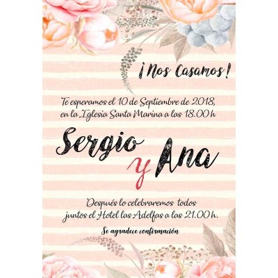 Invitación boda personalizada c/sobre beige papel estucado mate 250gr 18 x 12 5cm