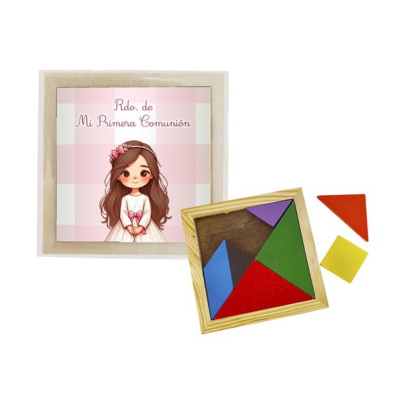 Puzzle tangram c/pegatina Recuerdo Mi Primera Comunión niña rosa