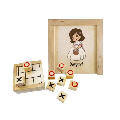 Juego 3 en raya madera personalizable niña comunión