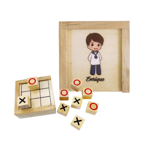 Juego 3 en raya madera personalizable 7x7cm niño comunión