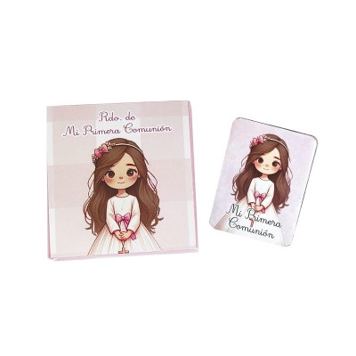 Imán nevera c/caja Recuerdo Mi Primera Comunión niña rosa