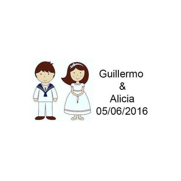 Pliego 16 tarjetas comunión personalizable 5x3cm niña