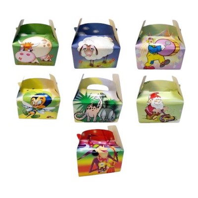 Caja cartón 15x10x10cm animales /payasos/mago/nomos para golosinas