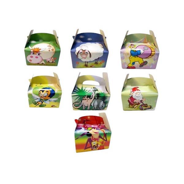 Caja cartón 15x10x10cm animales /payasos/mago/nomos para golosinas