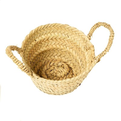 Alquiler cesta redonda 2 asas palma natural d.18cm Alt.11cm
