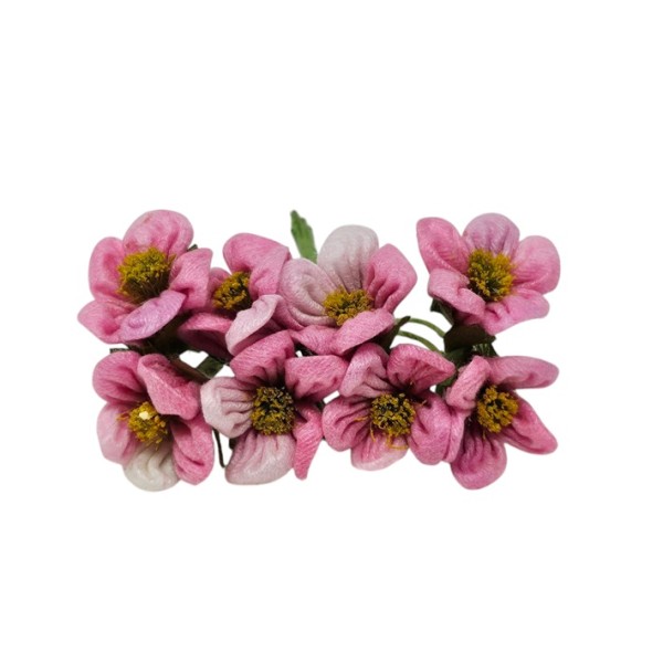 Pomito flor mini tela flor c/pistilos d.2,5cm  x 8 lila