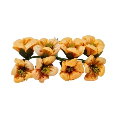 Pomito flor mini tela flor c/pistilos d 2 5cm  x 8 naranja