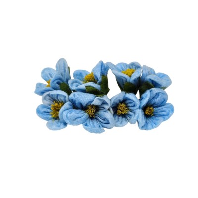 Pomito flor mini tela flor c/pistilos d 2 5cm  x 8 azul cielo