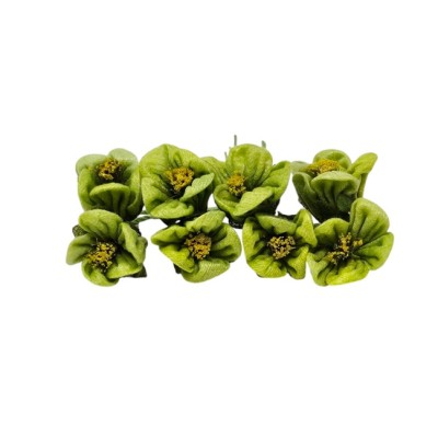 Pomito flor mini tela flor c/pistilos d 2 5cm  x 8 verde