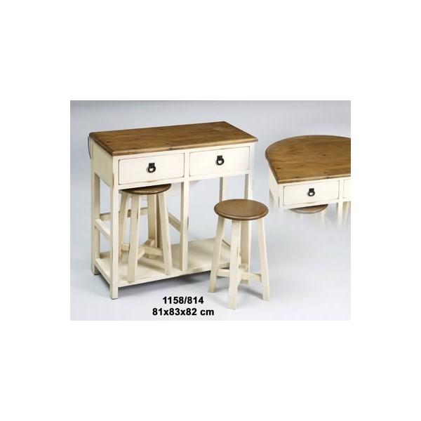 Mesa plegable + 2 bancos blanca/marrón