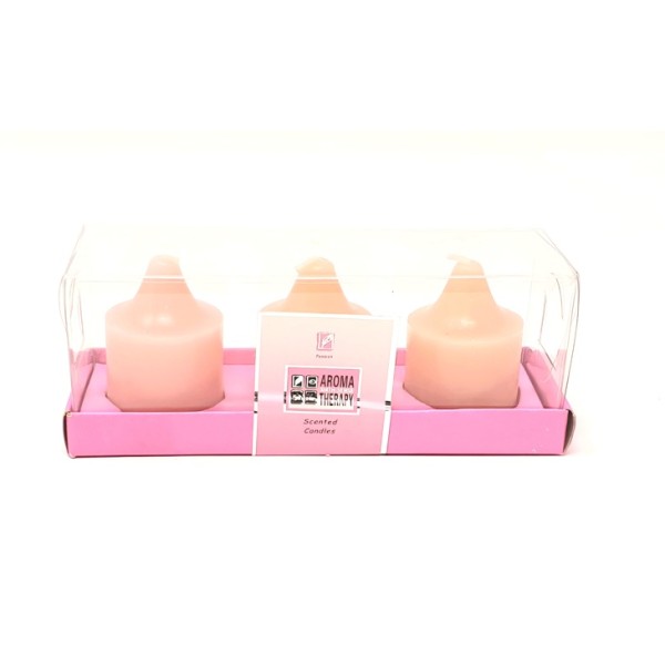 Caja 3 vela cilíndrica cirio 4x3,5cm rosa