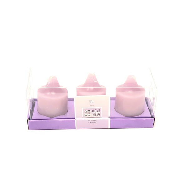 Caja 3 vela cilíndrica cirio 4x3,5cm lila