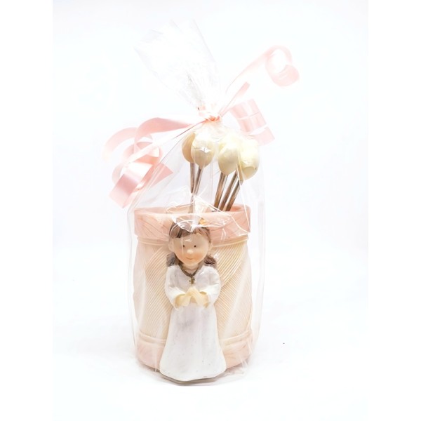 Pack vaso c/pinchos aperitivos niña comunión 6 x 5cm c/bolsa celofán. Se sirve sin montar