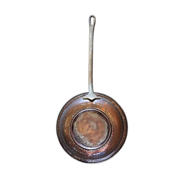 Sartén cobre viejo c/asa metal d.22cm largo 50cm