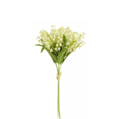 Pomo muguet plástico x 6 tallos c/rafia Alt  33cm blanco