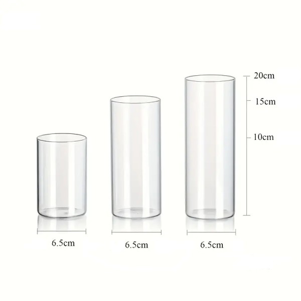 Florero cristal cilíndrico juego 3 Alt.10/15/20cm x Ø 6,5cm 