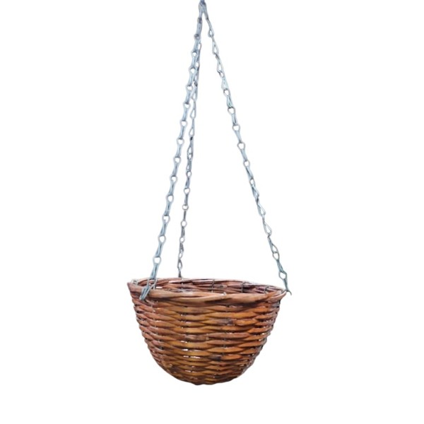 Macetero colgante mimbre oscuro c/cadena Alt.60cm d.21,5cm