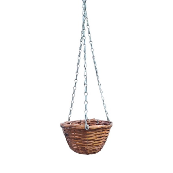 Macetero colgante mimbre oscuro c/cadena Alt.60cm d.17,5cm