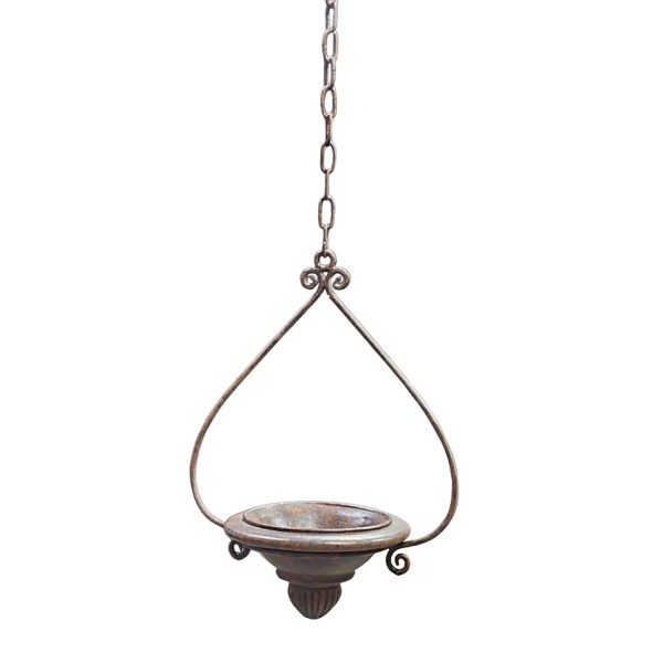 Alquiler macetero colgante barro c/cadena oxido d.28cm Alt.80cm
