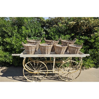 Pack Alquiler carro madera 4 ruedas hierro 183 x 74 x 79cm marfil decapado envejecida