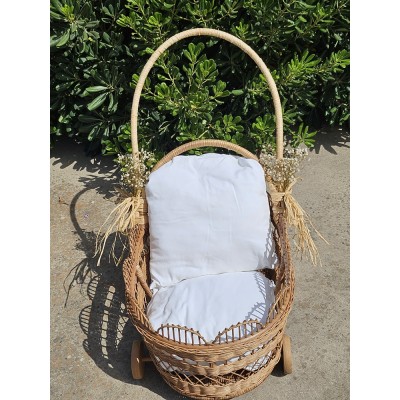 Alquiler carrito rattan ondas con ruedas para bebes 45 x 60 x 42 cm decorado
