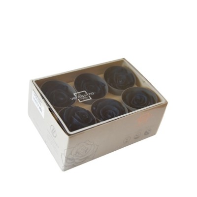 Caja  6 rosas pres cabeza d  5cm azul empolvado