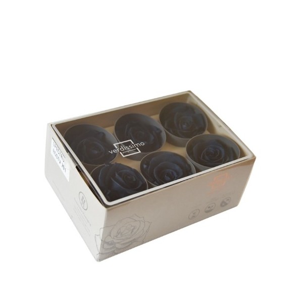 Caja  6 rosas pres cabeza d. 5cm azul empolvado