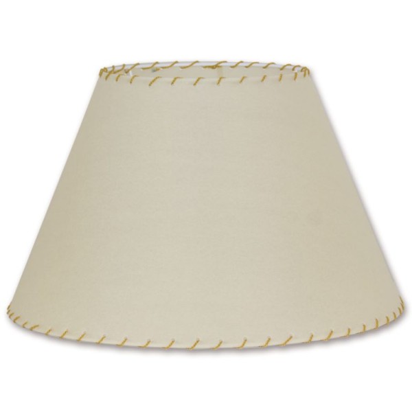 Pantalla cónica pergamino natural cosida c/cordón. Diámetro inferior 35cm, superior 18cm y altura 21cm. E27. Cogida superior