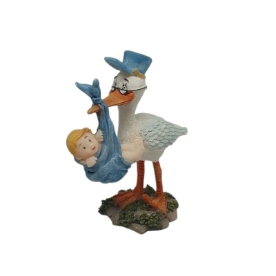 Bautizo cigüeña 9 x 6 x 3cm azul