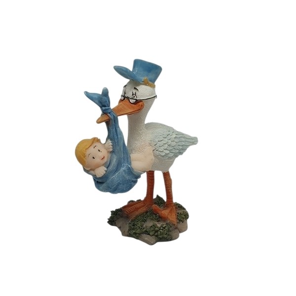 Bautizo cigüeña 9 x 6 x 3cm azul