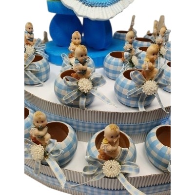 Expositor 36 montajes regalos bautizo servilleteros bebe niño azul